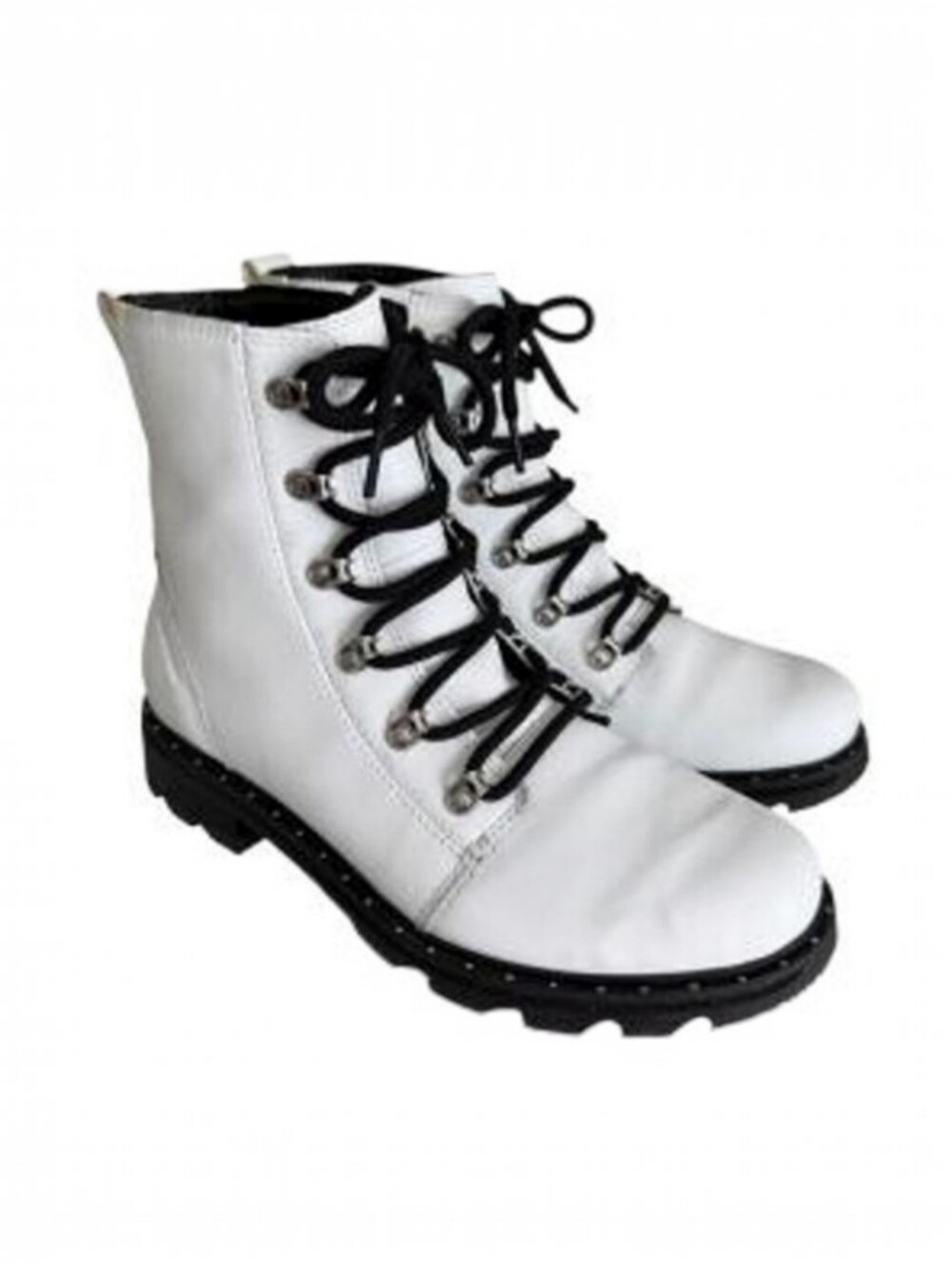 Sorel Lennox Lace Waterproof Leather Boots Winter White US 9 Lug Sole Combat CC